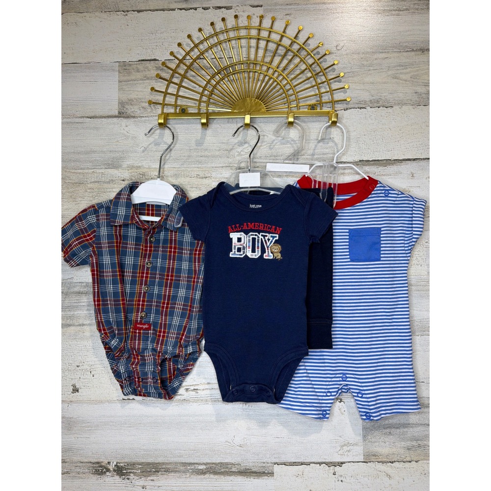 Wrangler Wonder Nation Carters Baby Boys 3M Plaid Striped Bundle Red White Blue
